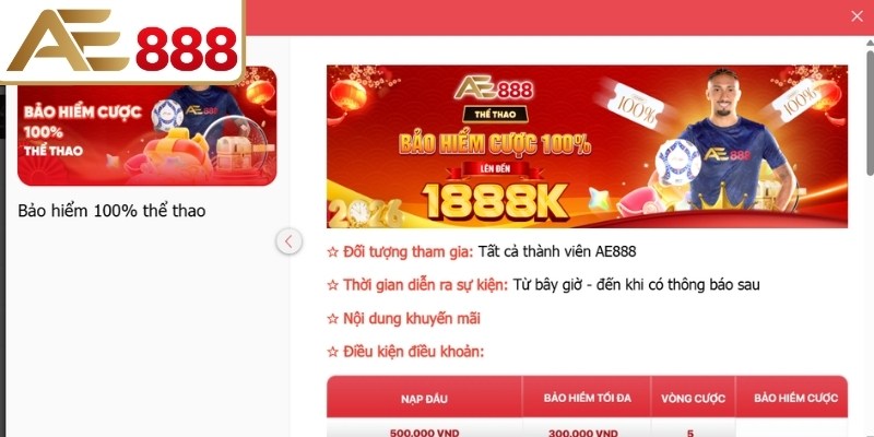 Cập nhật thông tin về chương trình bảo hiểm 100% khi thua cược thể thao